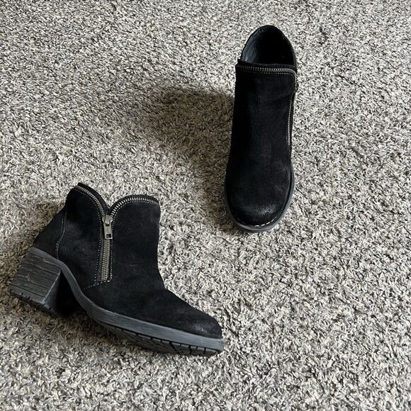 Born Montoro Ankle Boots Women's 6 Black Suede Leather Comfort Block Heel